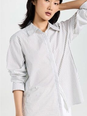 PAIGE Clemence White Pinstripe Button-Up Shirt, Small